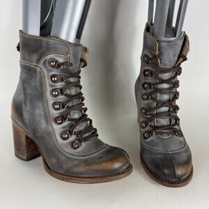Freebird Borow Ice Boots Womens 8 Gray Lace-Up Back Zip Ankle Block Heel Booties
